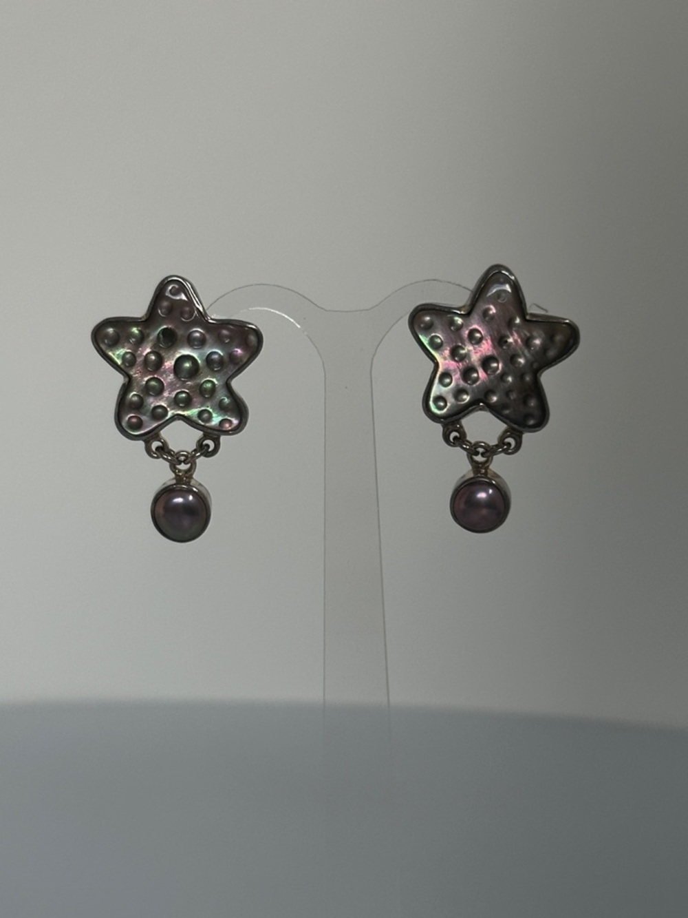 Iridescent Starfish Pearl Drop Earrings - Black Pearl Accent​